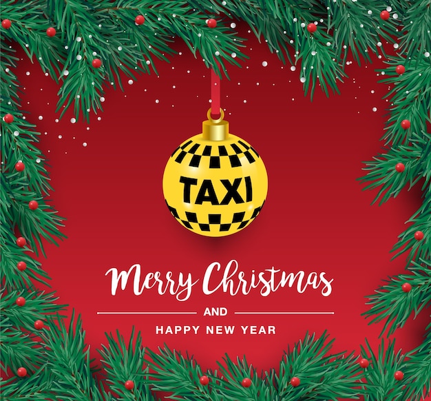 Download Premium Vector A Beautiful Christmas Tree In The Illustration For A Taxi Poster New Years And Christmas Taxi Car PSD Mockup Templates