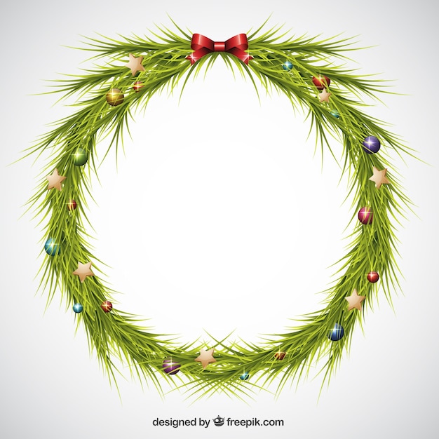 Download Beautiful christmas wreath with balls | Free Vector