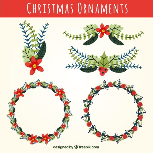 Download Beautiful christmas wreaths with flowers Vector | Free ...