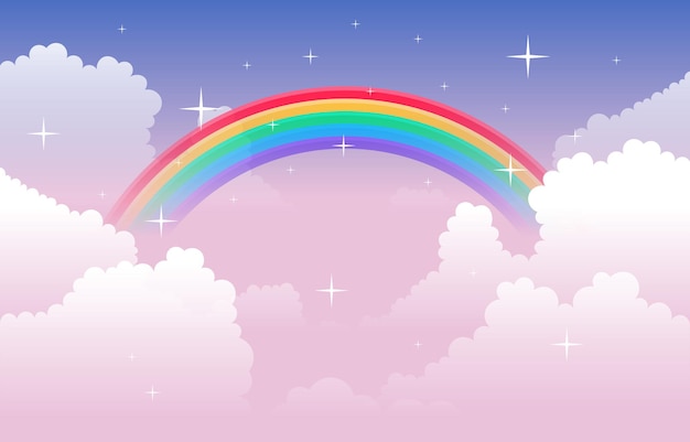 美しいカラフルな虹雲空自然イラスト プレミアムベクター