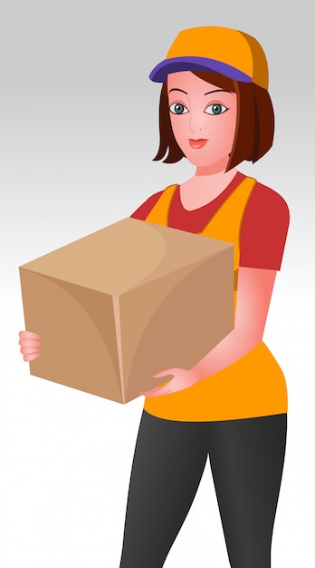 Premium Vector | Beautiful courier girl with a delivery box