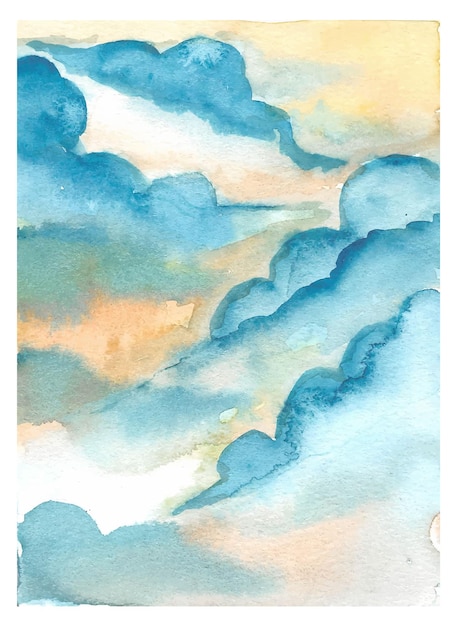 美しい積乱雲の手描きの水彩画の背景 プレミアムベクター