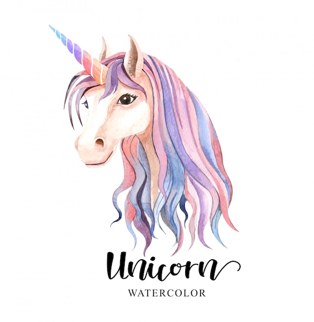 Download Beautiful cute. watercolor unicorn head | Premium Vector