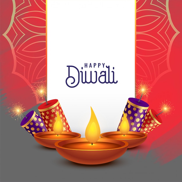 Beautiful diwali card design with\
crackers