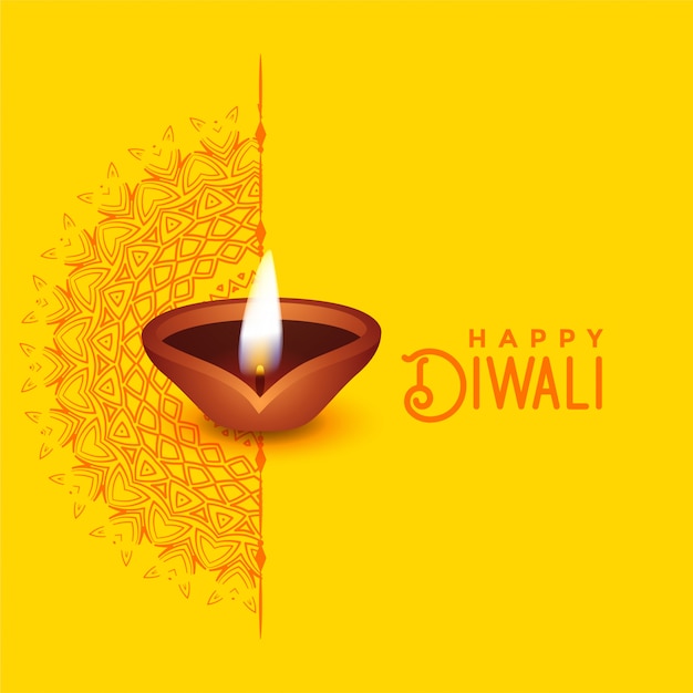 Beautiful diwali greeting card design with\
mandala art and diya