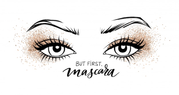 Premium Vector | Beautiful eyes with long black lashes and golden