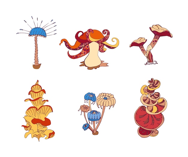 Premium Vector Beautiful fantasy mushrooms set. magic mushrooms of