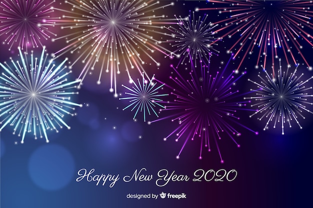 Beautiful Fireworks For Happy New Year 2020 Free Vector