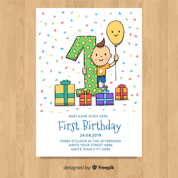 Download Beautiful first birthday card template | Free Vector
