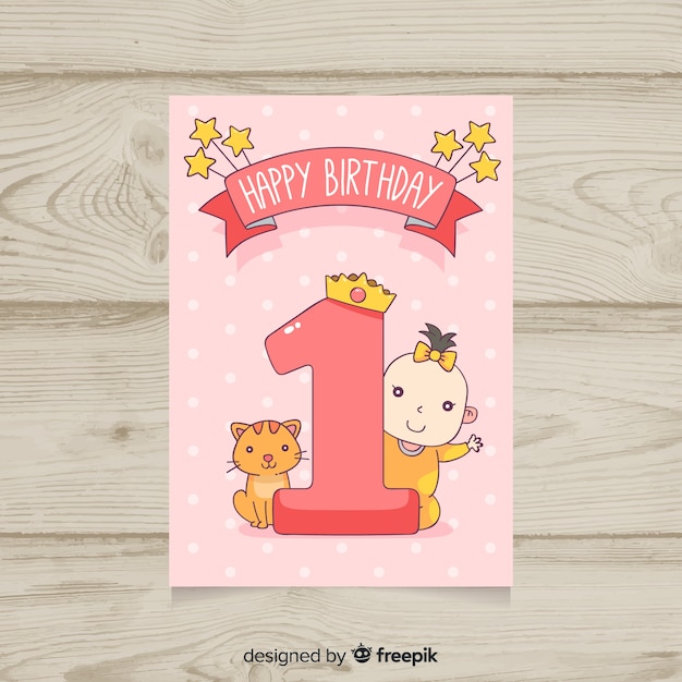 Download Free Vector | Beautiful first birthday card template