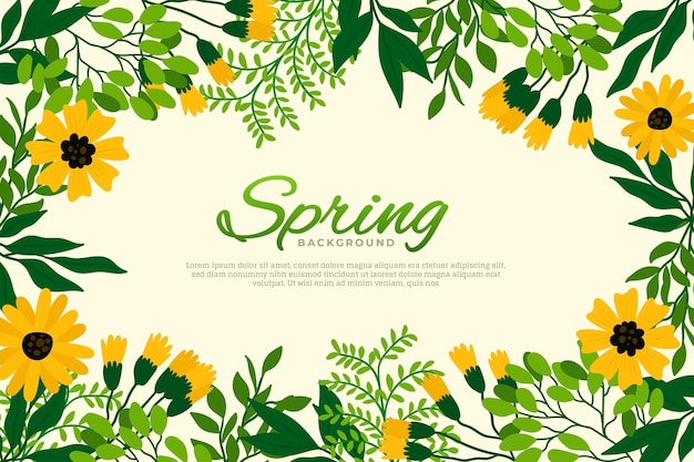 花と美しいフラットデザインの春の壁紙 無料のベクター