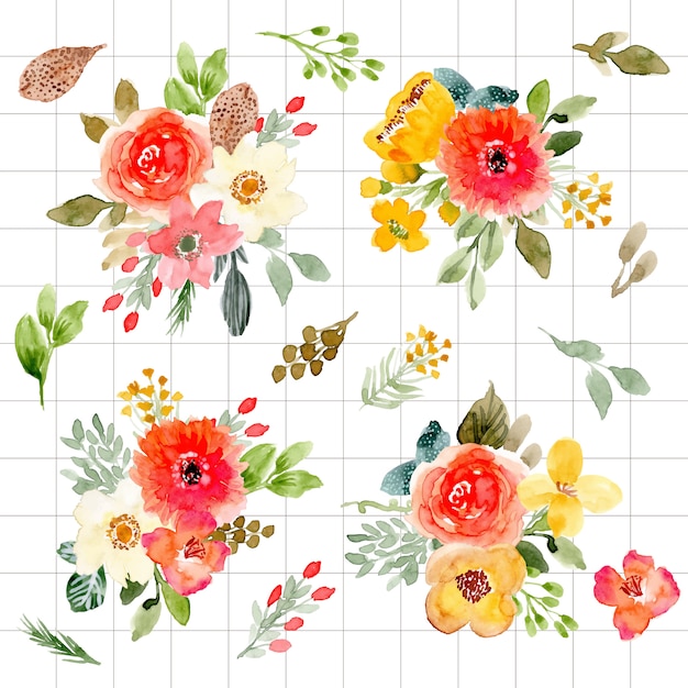 Download Beautiful floral arrangement watercolor collection Vector | Premium Download