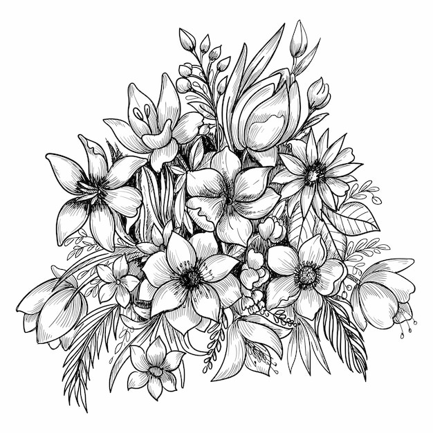 Free Vector Beautiful floral composition decorative sketch