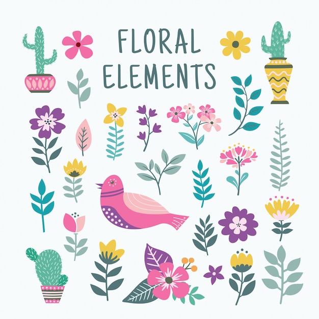 Beautiful floral elements set Premium Vector