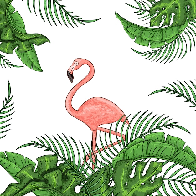 Premium Vector Beautiful Floral Exotic Pink Flamingo With Tropical