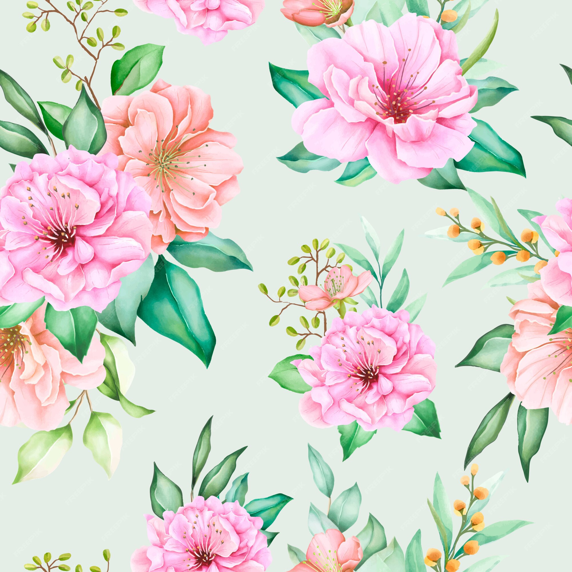 Free Vector | Beautiful floral and leaves seamless pattern