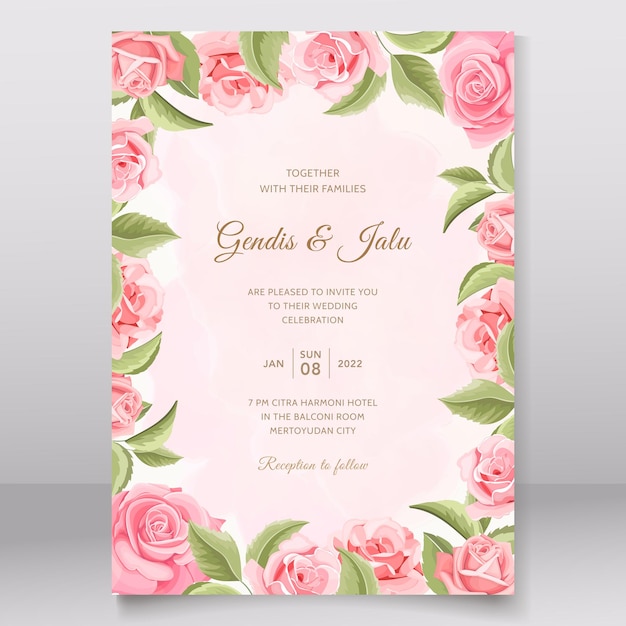 Premium Vector | Beautiful floral and leaves wedding invitation card