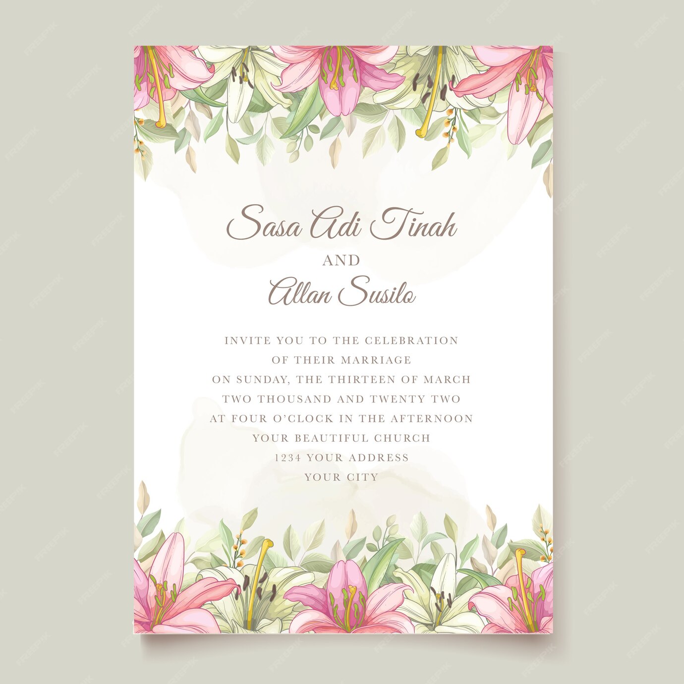 Free Vector | Beautiful floral lily flowers invitation card