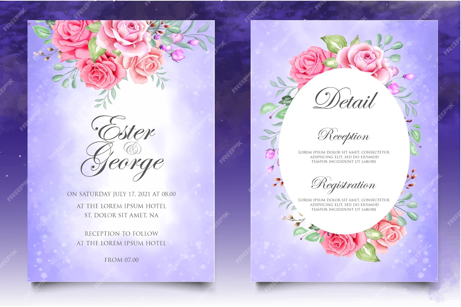 Premium Vector Beautiful Floral Watercolor Wedding Invitation Card Template 0498