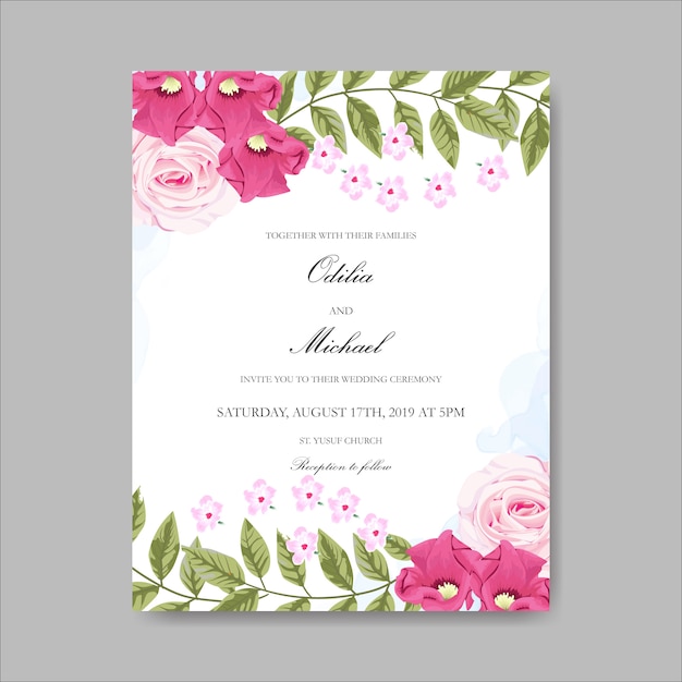 Premium Vector | Beautiful floral wedding invitation cards