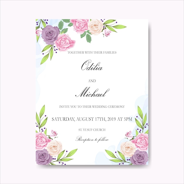 Premium Vector | Beautiful floral wedding invitation cards