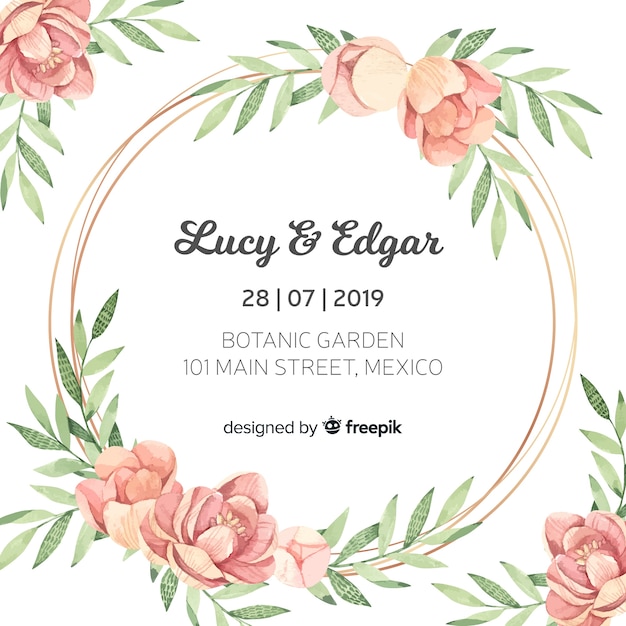 Beautiful floral wedding invitation template Vector Free Download