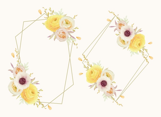 Free Vector Beautiful Floral Wreath With Watercolor Roses Ranunculus And Anemone Flowers