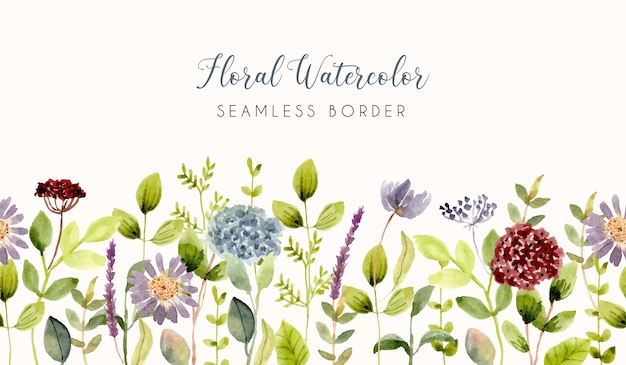Beautiful flower garden watercolor seamless border Premium Vector