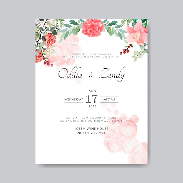 Premium Vector | Beautiful flower wedding invitation cards