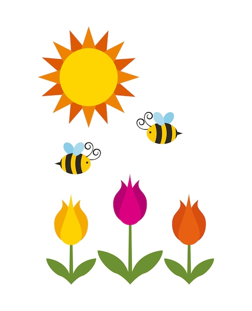 Premium Vector | Beautiful flowers bee and sun icon