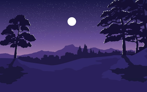 Premium Vector Beautiful Forest Night With Moon And Stars