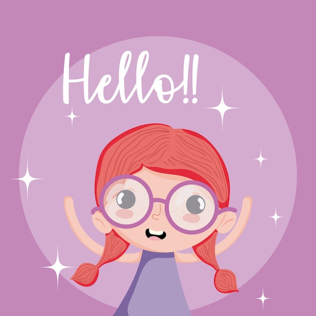 Premium Vector | Beautiful girl cartoon hello card