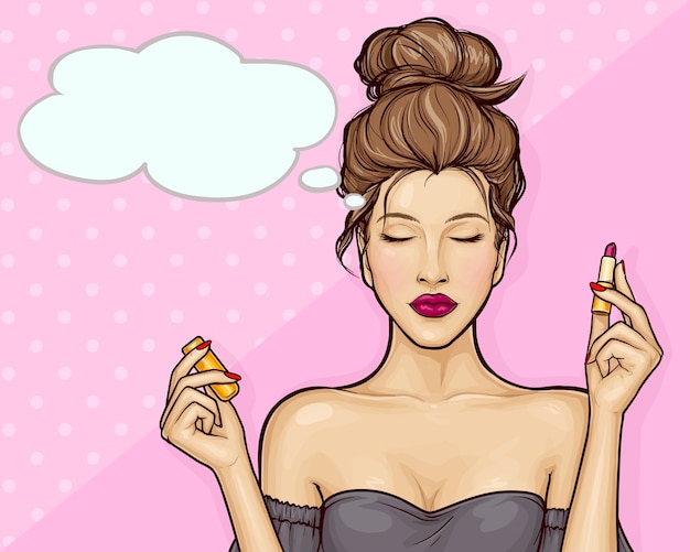 Download Free Vector | Beautiful girl holding lipstick in pop art style