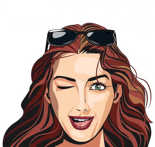 Beautiful girl winking sunglasses | Premium Vector