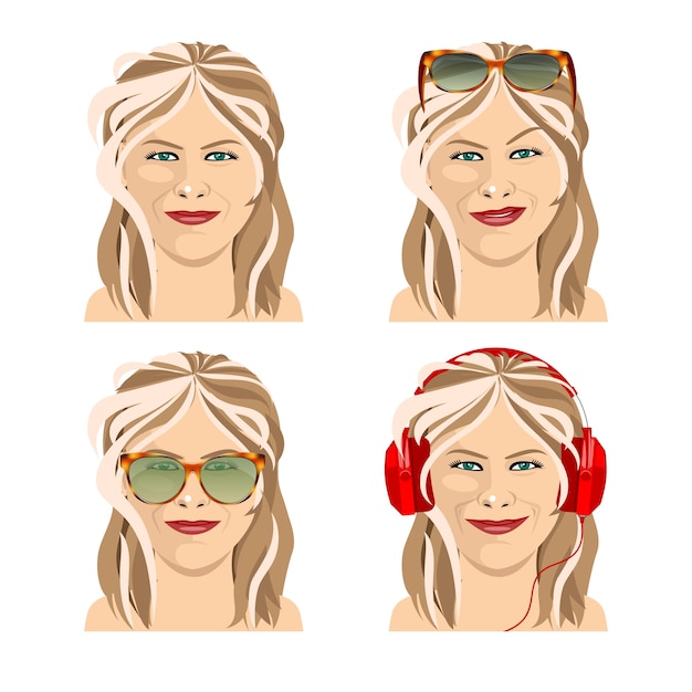 Premium Vector | Beautiful girl with four facial expressions