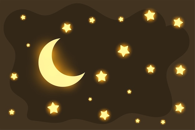 Free Vector Beautiful Glowing Moon And Stars Dreamy Background