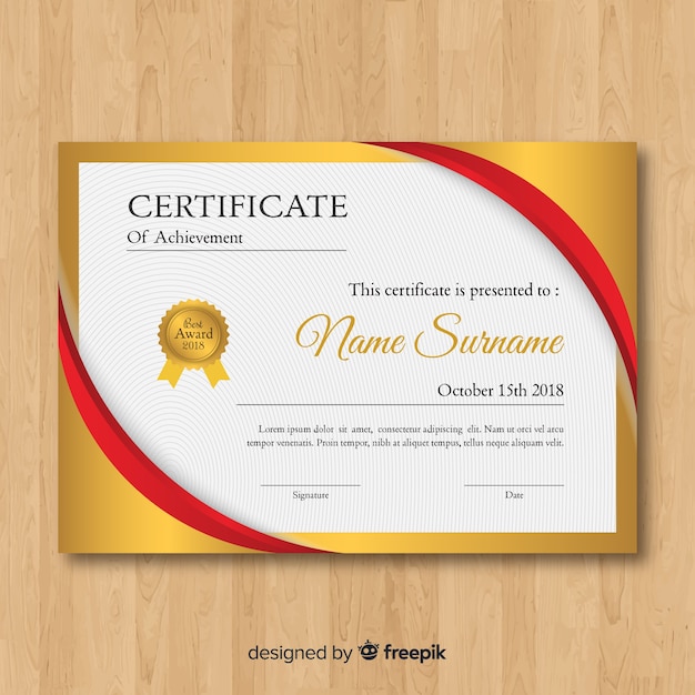 Beautiful Golden Certificate Template Free Vector