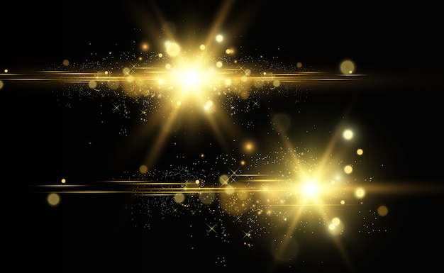 半透明の背景の星の美しい黄金のイラスト プレミアムベクター