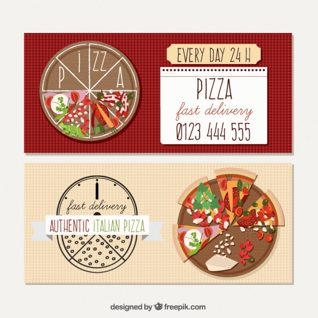Beautiful hand drawn banners for pizza