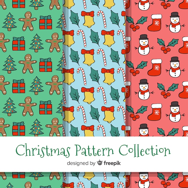 Free Vector | Beautiful hand drawn christmas pattern collection