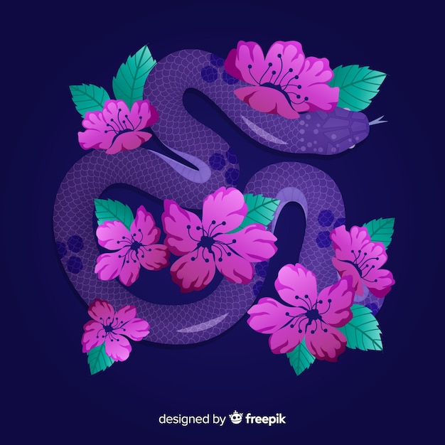 Beautiful hand drawn snake with flowers Free Vector