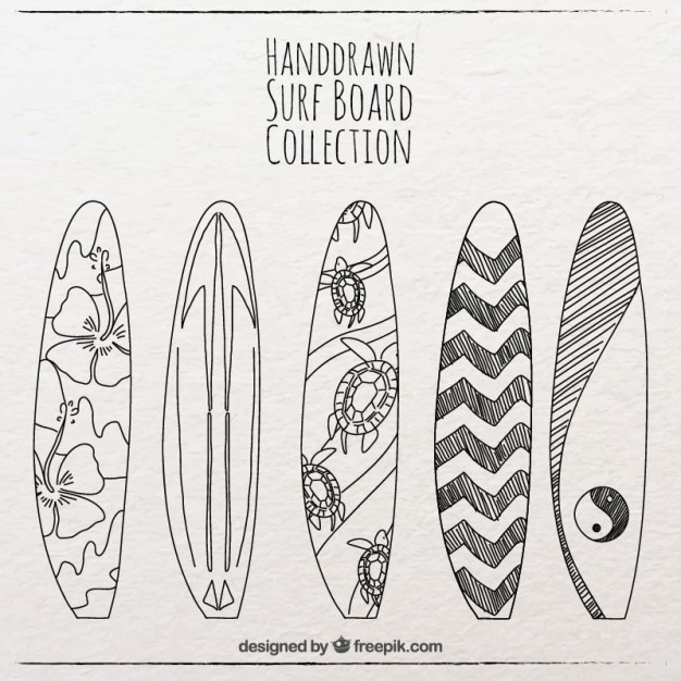Beautiful hand drawn surf board collection Free Vector