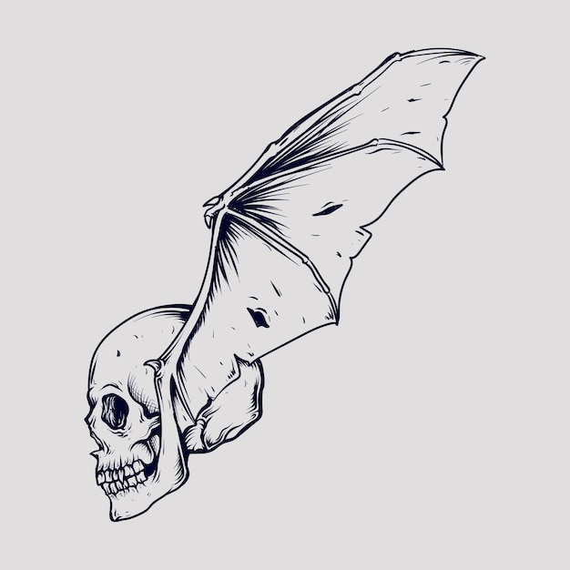 Premium Vector | Beautiful hand made design skull bat wing