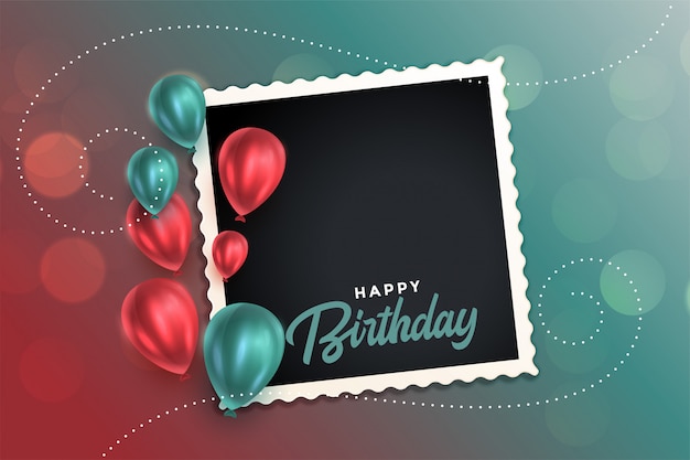 Free Vector Beautiful Happy Birthday Card With Balloons And Photo Frame
