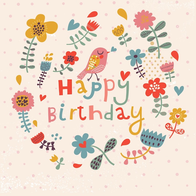 Premium Vector | Beautiful happy birthday greeting card with flowers ...