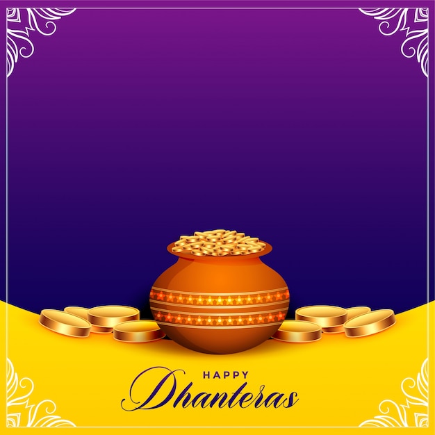 Free Vector | Beautiful Happy Dhanteras Festival Card With Text Space