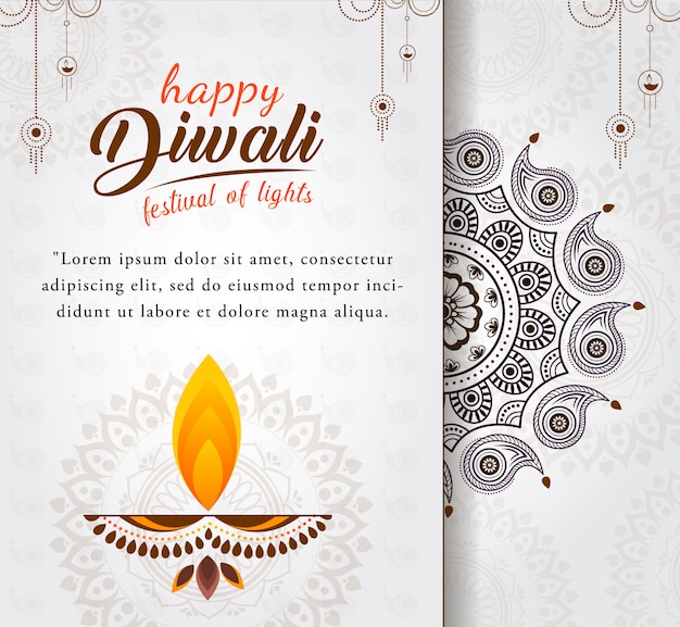 Premium Vector | Beautiful happy diwali greeting with diya for festival ...