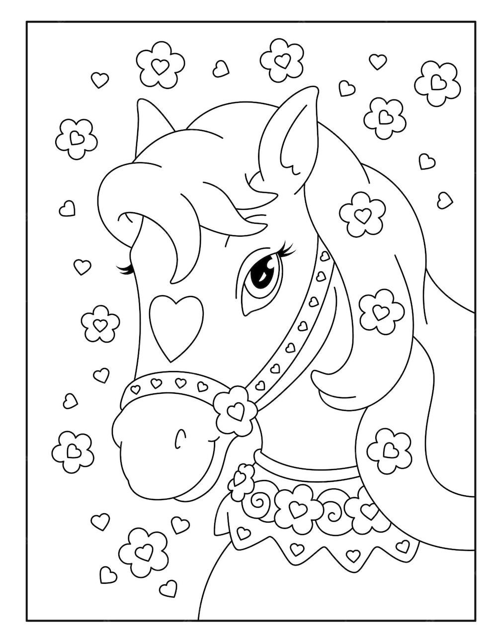 Premium Vector | Beautiful horse coloring page for kids