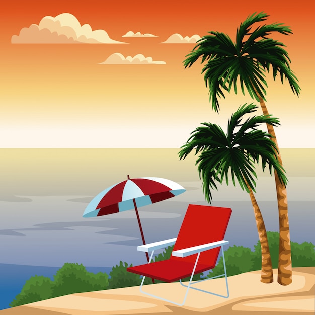 Premium Vector | Beautiful island cartoon at sunset