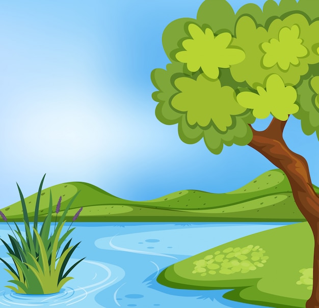 A beautiful lake landscape | Premium Vector